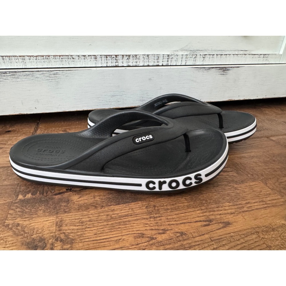 NEW CROCS Bayaband Flip Flops Sandals Black White Women's Size 9